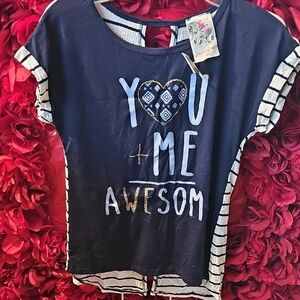 Navy Blue Kids Shirt with Striped Sleeves